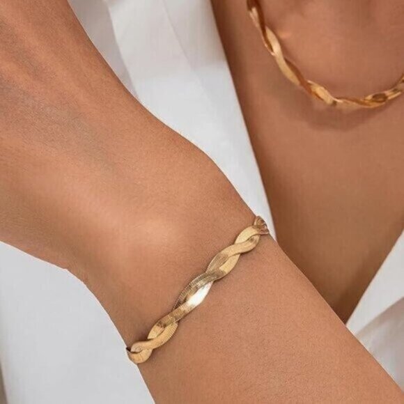 Gold Bracelet Waterproof Braided Herringbone Chain Gold Summer Jewelry PRETTY - Picture 8 of 9